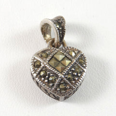 Vintage 925 Sterling Silver Gray Marcasite Heart Design Pendant (2.7G)