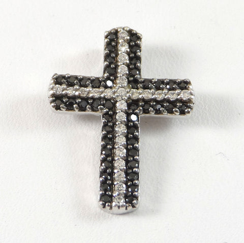 Vintage 925 Sterling Silver Black & White Cz Cross Pendant (2.2G)