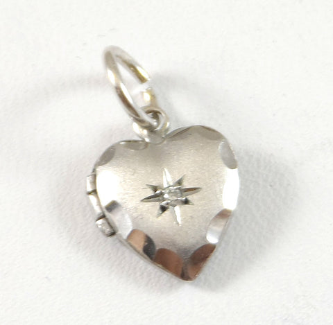 Vintage Sterling Silver Faceted Tiny Heart Locket Charm Pendant (0.9G)