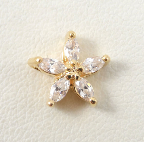 Gold Over 925 Sterling Silver Star Flower Stones Charm Pendant (0.7G)