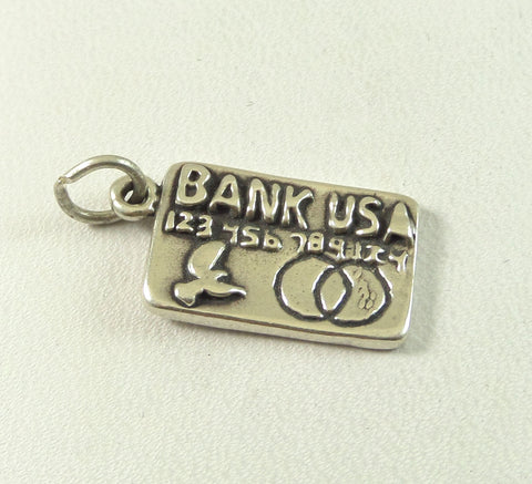 Vintage 925 Sterling Silver "Bank Usa" Credit Card Charm Pendant (2.1G)