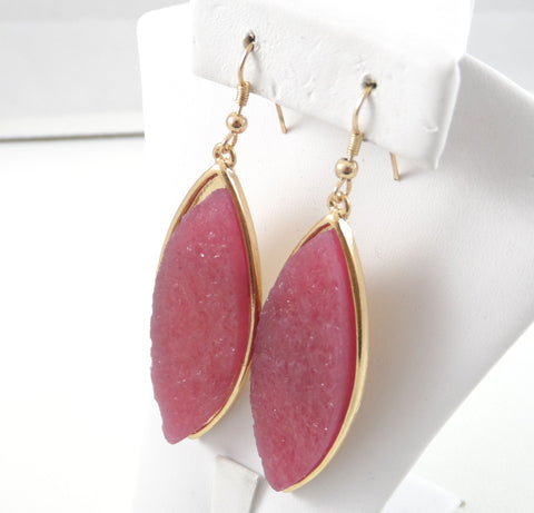 Fashion Gold Tone Faux Jade Druzy Oval Cabochon Dangle Earrings (14.6G)