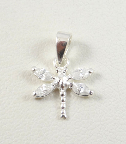 Vintage Sterling Silver Faceted Cz Small Dragonfly Pendant (0.6G)