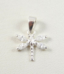 Vintage Sterling Silver Faceted Cz Small Dragonfly Pendant (0.6G)