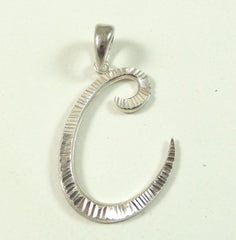 Vintage 925 Sterling Silver Faceted Scroll Initial "C" Pendant (2.4G)