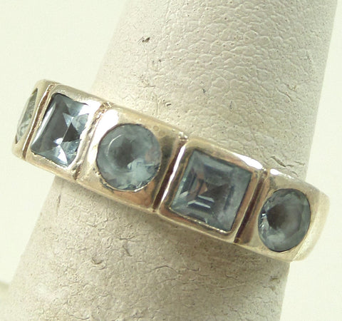 Vintage 925 Sterling Silver Faceted Aquamarine Ring Size 5.75 (4.4G)