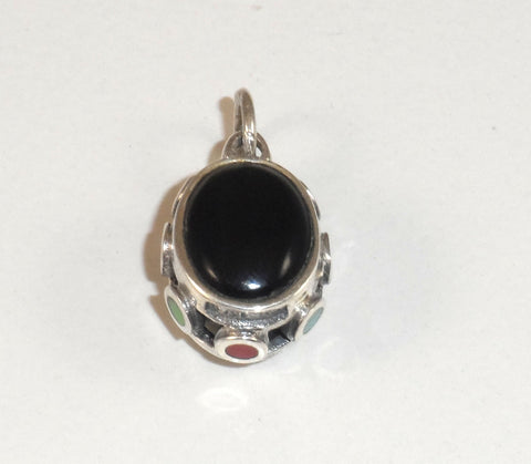 Reversible 925 Sterling Silver Scroll Design Black Onyx Oval Pendant