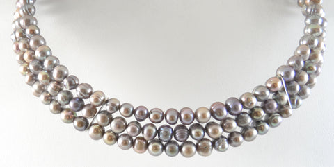 Vintage 925 Sterling Silver Purple Freshwater Pearl Beaded Necklace