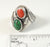 Vintage 925 Sterling Silver Green Malachite & Coral Ring Size 8.25