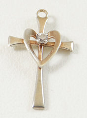 Vintage Jewelry 925 Sterling Silver White Stone Heart On Cross Pendant