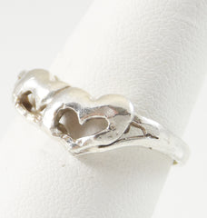 Vintage Jewelry 925 Sterling Silver Double Hearts Ring Size 7.5