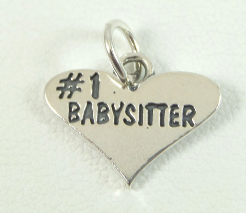 Vintage Jewelry 925 Sterling Silver "#1 Babysitter" Heart Design Charm