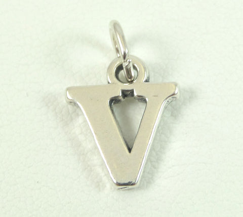 Vintage Jewelry 925 Sterling Silver Letter "V" Design Charm