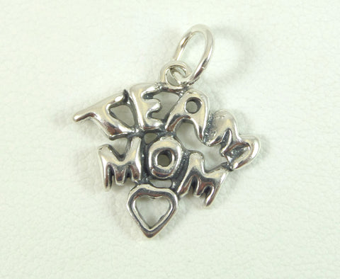 Vintage Jewelry 925 Sterling Silver Words "Team Mom" Heart Design Charm