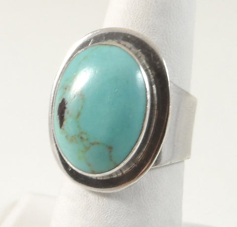 Vintage 925 Sterling Silver Mexico Ati Turquoise Ring Size 7 (12.2G)