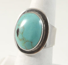 Vintage 925 Sterling Silver Mexico Ati Turquoise Ring Size 7 (12.2G)