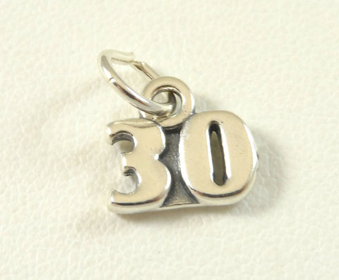 Vintage Jewelry 925 Sterling Silver Number'S "30" Design Charm