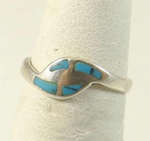 Vintage 925 Sterling Silver Blue Inlay Turquoise Ring Size 4 (1.4G)