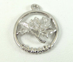 Vintage Jewelry 925 Sterling Silver "Cananda" Leaf Design Circle Charm