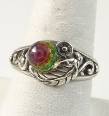 Vintage 925 Sterling Silver Multi Color Rainbow Stone Ring Sz 8 (3.3G)