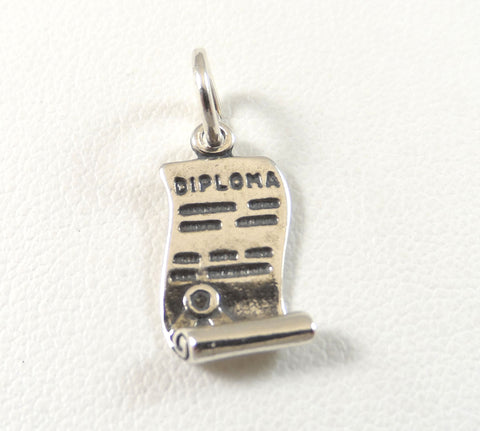 Vintage 925 Sterling Silver Graduation Diploma Scroll Design Charm