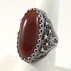 Vintage 925 Sterling Silver Red Carnelian Oval Ring Size 6.5 (5.7G)