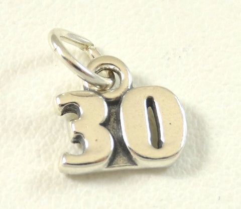 Vintage Jewelry 925 Sterling Silver Number'S "30" Design Charm