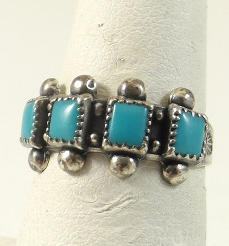 Vintage 925 Sterling Silver Turquoise Etched Ball Ring Size 6 (3.3G)