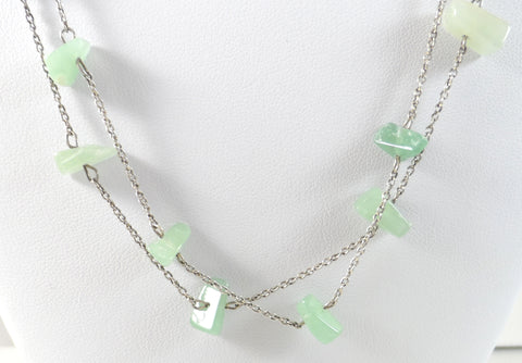 Vintage 925 Sterling Silver Green Amazonite, Chain Necklace (8.9G)