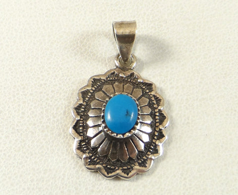 Vintage 925 Sterling Silver Blue Turquoise Navajo Pendant (2.7G)