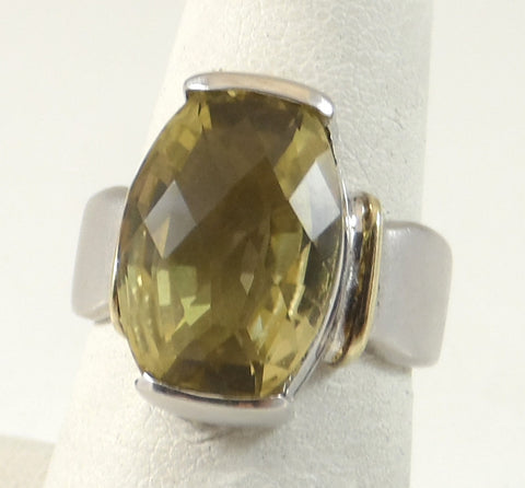 Vintage 925 Sterling Silver Peridot Color Cz Stone Ring Sz 6.25 (10.2G)