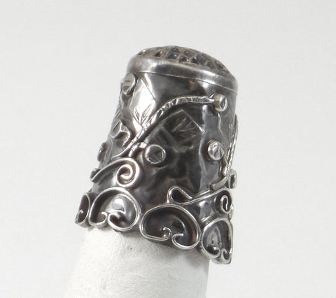 Antique 925 Sterling Silver Floral Heart Design Sewing Thimble (2.9G)