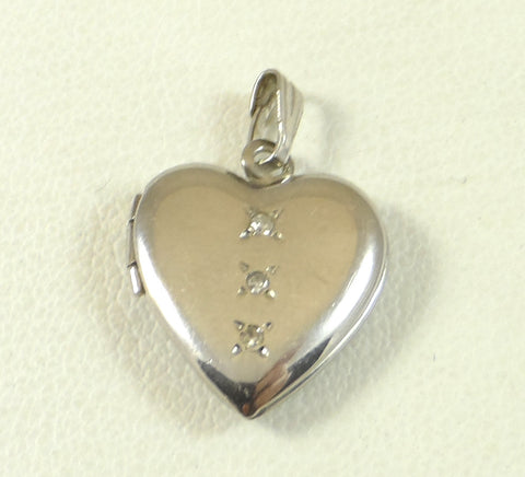 Vintage 925 Sterling Silver Faceted Cz Heart Locket Pendant (1.6G)