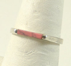 Vintage 925 Sterling Silver Pink Granite Inlay Ring Size 6 (1.2G)