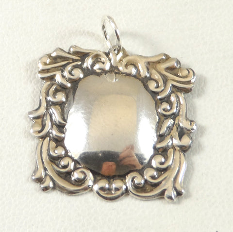 925 Sterling Silver Floral Framed Square Engravable Drop Pendant (1.9G)