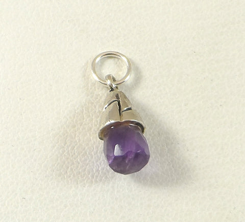 Vintage 925 Sterling Silver Purple Faceted Amethyst Drop Pendant (1.4G)