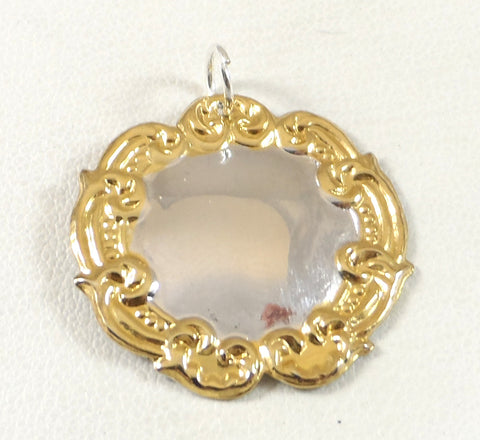 Gold Over 925 Sterling Silver Floral Frame Engravable Pendant (2.4G)