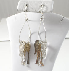 Vintage 925 Sterling Silver Unique 3-D Zebra Dangle Earrings (3.6G)