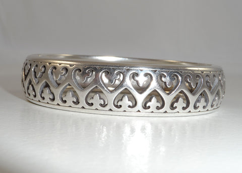 Vintage 925 Sterling Silver Ornate Heart Cuff Bracelet (47.2G)