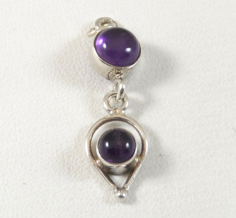 Vintage 925 Sterling Silver Round Purple Amethyst Dangle Pendant (2.9G)