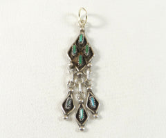 Vintage 925 Sterling Silver Aqua Blue Turquoise Dangle Pendant (1.8G)