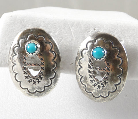 Vintage 925 Sterling Silver Blue Turquoise Navajo Drop Earrings (2.7G)