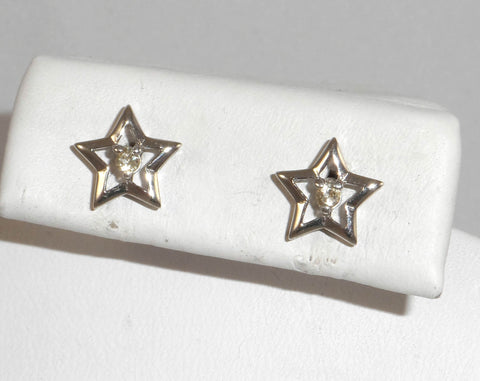 Vintage 925 Sterling Silver White Stone Star Earrings (0.8G) (0.8G)