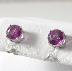 Vintage 925 Sterling Silver Faceted Purple Pink Cz Stud Earrings (1.1G)