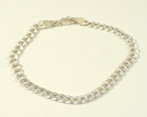 925 Sterling Silver Double Chain Link Design 8.15" Bracelet (6.1G)