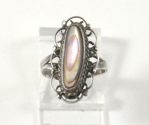 Vintage 925 Sterling Silver Shiny Mult (2.2G) -Color Abalone Ring Size 3.75