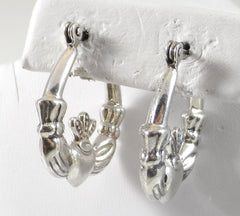 Vintage 925 Sterling Silver Claddagh Crowned Heart Hoop Earrings (5.4G)