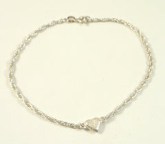 Vintage 925 Sterling Silver Faceted Heart Charm 9.75" Rope Anklet (3.5G)- 187383