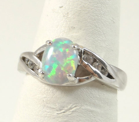 Vintage 925 Sterling Silver Fire Opal & Cz Cocktail Ring Size 6 (2.5G)