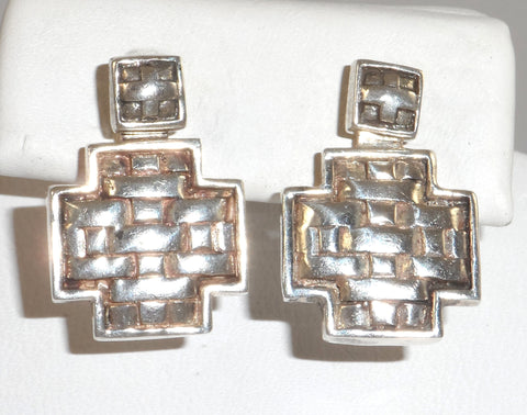 925 Sterling Silver Mother Of Pearl Reversible Basket Weave Earrings